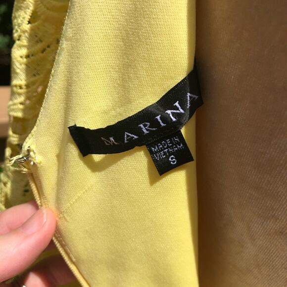 Marina Bright Yellow Lace Sleeve Sheath Dress Party Wedding Size S NWT - Picture 10 of 11